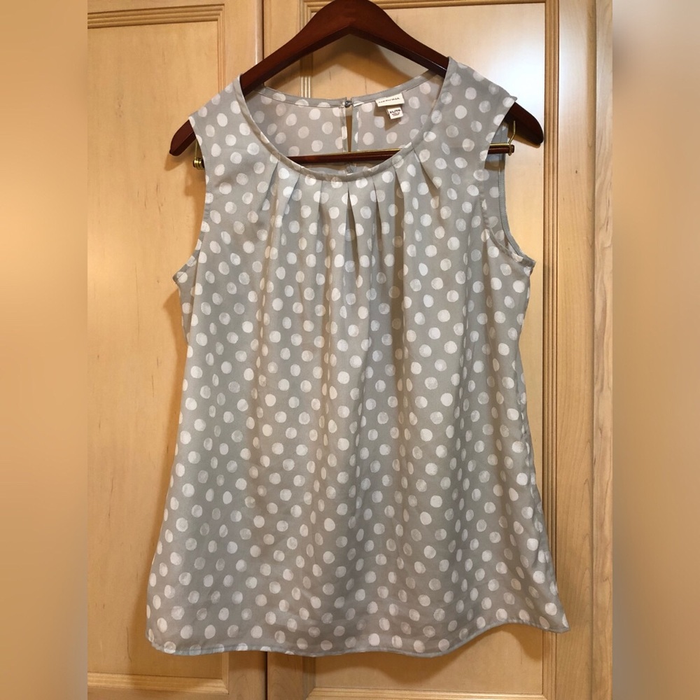 Gray and White Polka Dot Sleeveless Blouse